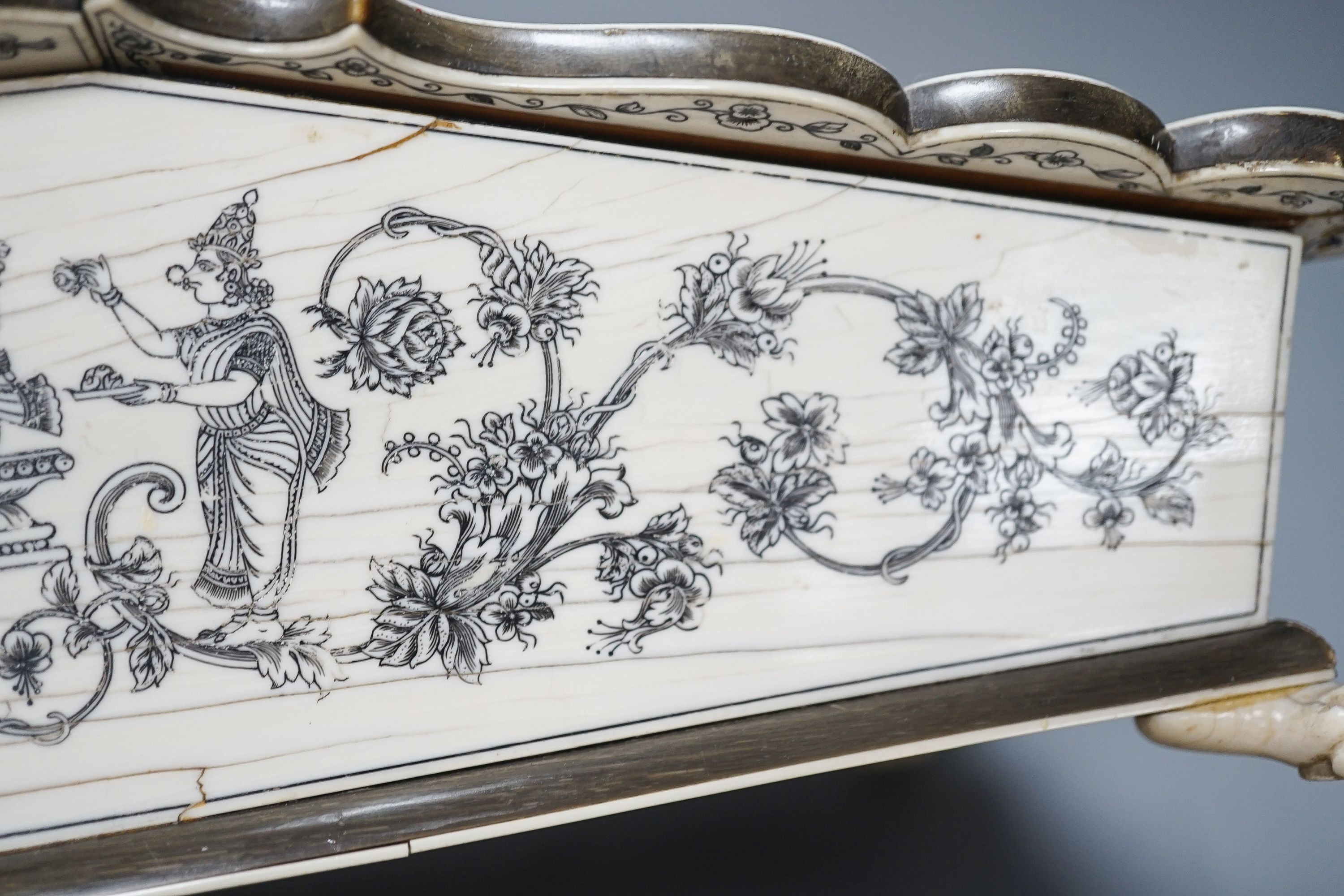 A 19th century Vizagatapatam Ivory and horn swing basket 32cm